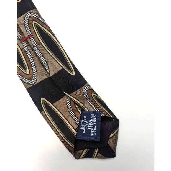 Vintage 80's 90s Louis Feraud Brown Black Abstract Geometric Print Silk Neck Tie - Picture 7 of 7